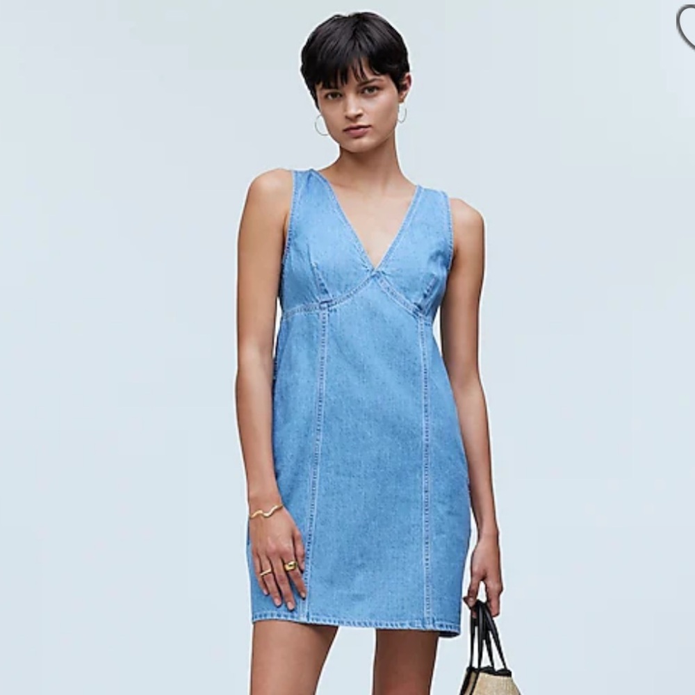 Madewell The Ariana V-neck Sleeveless Denim Mini Dress In Miona Wash Size XL EUC